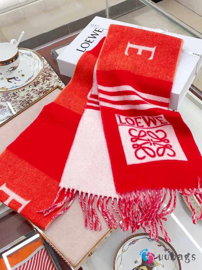 Loewe Striped Cashmere Scarf In Red/White 20x220cm - 1