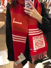 Loewe Striped Cashmere Scarf In Red/White 20x220cm - 2