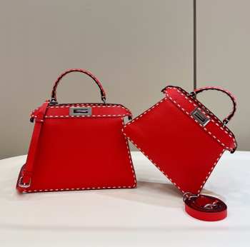 Fendi Peekaboo ISeeU Red Fuchsia Selleria bag with oversized topstitching