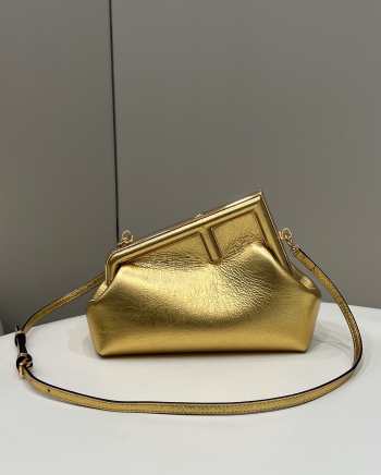 Fendi First Small Gold laminated leather bag 26x9.5x18cm