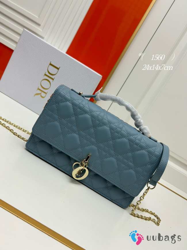 Miss Dior Bag In Blue Cannage Lambskin 24x14x7.5cm - 1