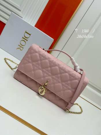 Miss Dior Bag In Pink Cannage Lambskin 24x14x7.5cm