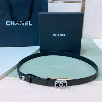 Chanel black belt calfskin with silver buckle width 2cm