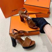 Hermes brown high heels sandals with silver buckle 10.5cm - 5