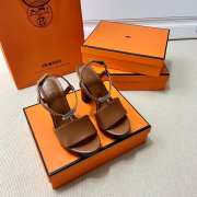 Hermes brown high heels sandals with silver buckle 10.5cm - 4