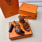 Hermes brown high heels sandals with silver buckle 10.5cm - 2