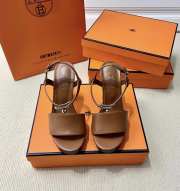 Hermes brown high heels sandals with silver buckle 10.5cm - 3