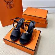 Hermes black high heels sandals with silver buckle 10.5cm - 1