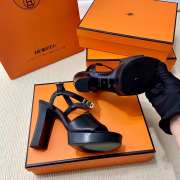 Hermes black high heels sandals with silver buckle 10.5cm - 6