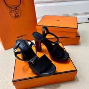 Hermes black high heels sandals with silver buckle 10.5cm - 5