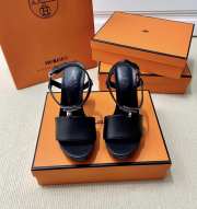 Hermes black high heels sandals with silver buckle 10.5cm - 4