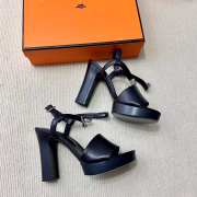 Hermes black high heels sandals with silver buckle 10.5cm - 3