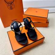 Hermes black high heels sandals with silver buckle 10.5cm - 2