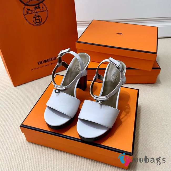 Hermes white high heels sandals with silver buckle 10.5cm - 1