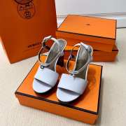 Hermes white high heels sandals with silver buckle 10.5cm - 1