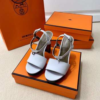 Hermes white high heels sandals with silver buckle 10.5cm