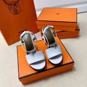 Hermes white high heels sandals with silver buckle 10.5cm - 6