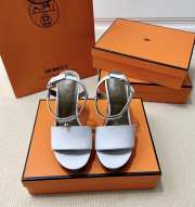 Hermes white high heels sandals with silver buckle 10.5cm - 5