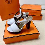 Hermes white high heels sandals with silver buckle 10.5cm - 4