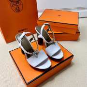 Hermes white high heels sandals with silver buckle 10.5cm - 2