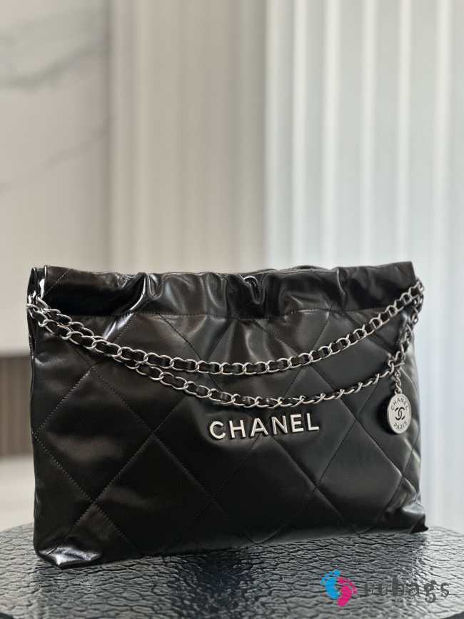 Chanel 24C Hobo Tote Bag In Black with Silver Buckle 30x45x8cm - 1