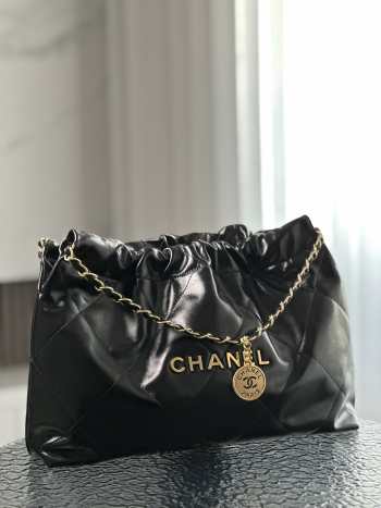 Chanel 24C Hobo Tote Bag In Black with Gold Buckle 30x45x8cm