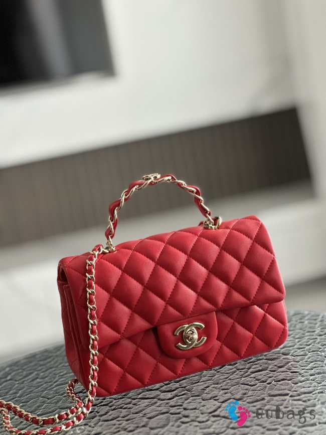 Chanel 23K top handle in red with gold buckle 20x12x6cm - 1