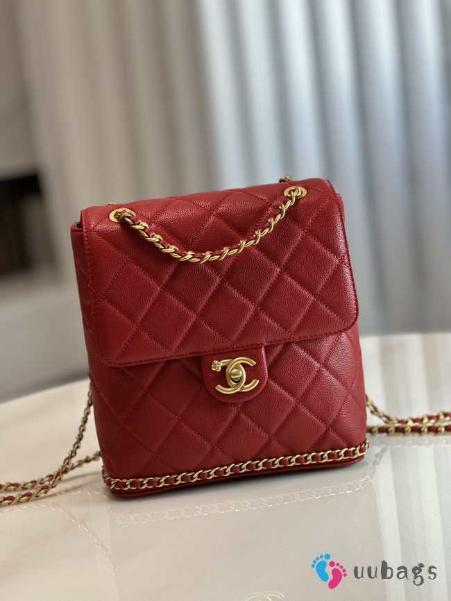 Chanel mini backpack in red with gold buckle 22x21x9cm - 1