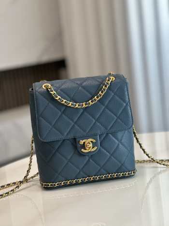 Chanel mini backpack in blue with gold buckle 22x21x9cm