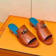 Hermes brown/blue high heel sandal in goatskin 4cm - 1