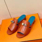 Hermes brown/blue high heel sandal in goatskin 4cm - 4