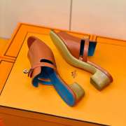 Hermes brown/blue high heel sandal in goatskin 4cm - 2