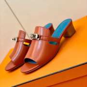 Hermes brown/blue high heel sandal in goatskin 4cm - 3