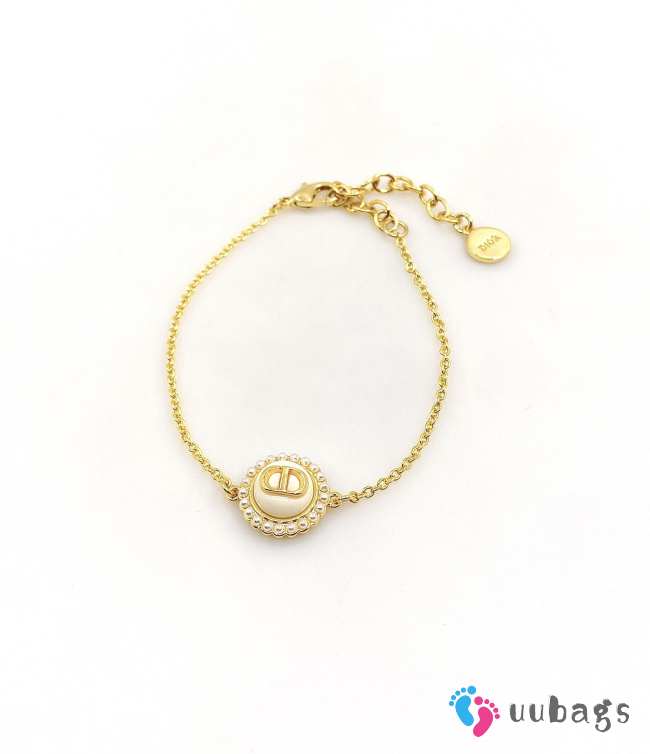 Dior Petit CD Bracelet Gold-Finish Metal with White Resin Pearls and Latte Glass - 1