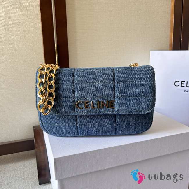 Celine Matelasses Monochrome in blue denim 24×15×5cm - 1