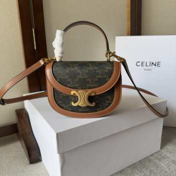 Celine Mini Besace Clea In Triomphe Canvas And Calfskin Tan