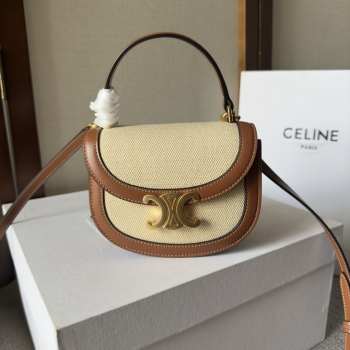 Celine Mini Besace Clea In Triomphe Canvas And Calfskin Beige/Brown