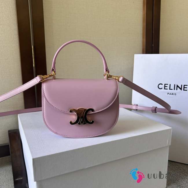 Celine Mini Besace Clea In Triomphe Canvas And Calfskin Pink - 1