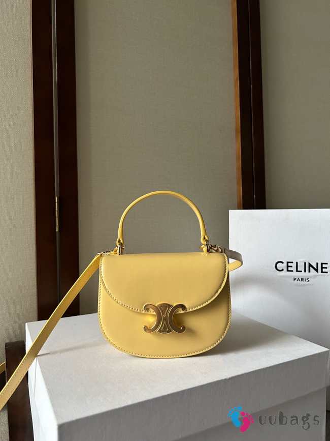 Celine Mini Besace Clea In Triomphe Canvas And Calfskin Yellow - 1