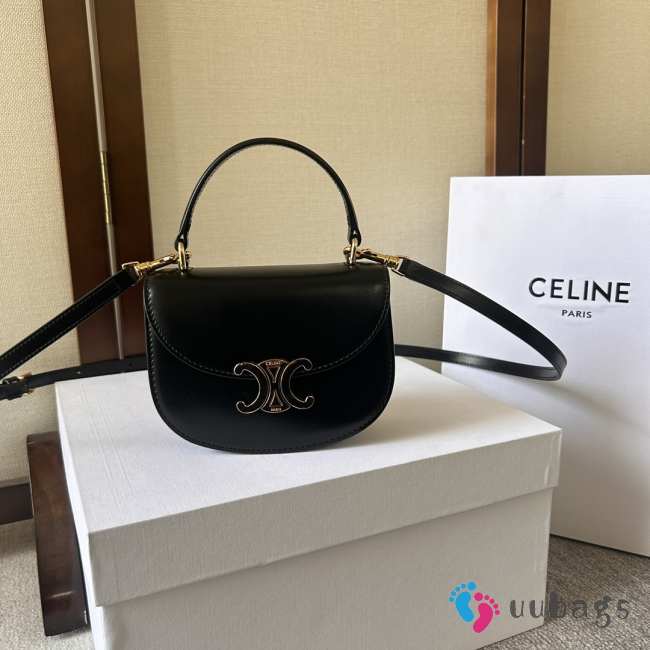 Celine Mini Besace Clea In Triomphe Canvas And Calfskin Black - 1