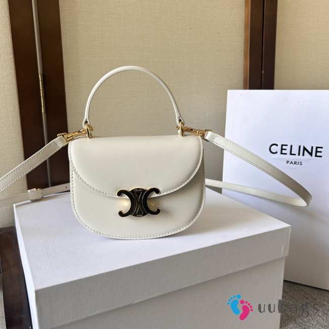 Celine Mini Besace Clea In Triomphe Canvas And Calfskin White - 1