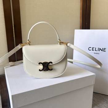 Celine Mini Besace Clea In Triomphe Canvas And Calfskin White