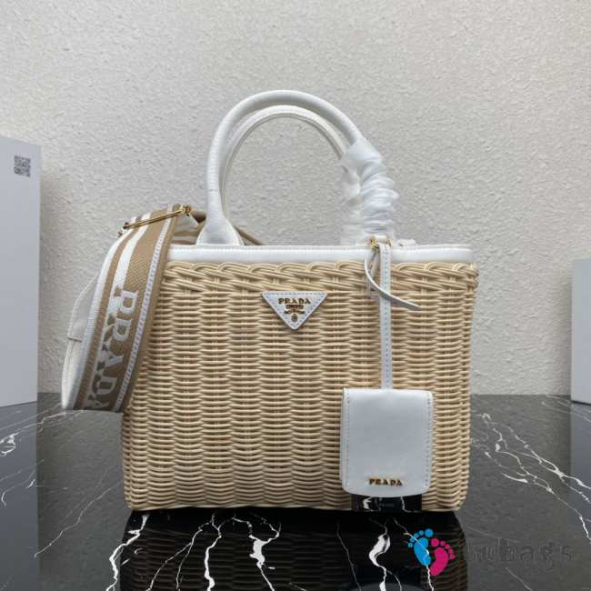 Prada wicker and canvas bag white 26x18x11.5cm - 1