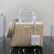 Prada wicker and canvas bag white 26x18x11.5cm - 1