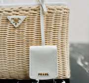 Prada wicker and canvas bag white 26x18x11.5cm - 6