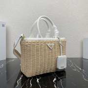 Prada wicker and canvas bag white 26x18x11.5cm - 5