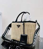 Prada wicker and canvas bag black 26x18x11.5cm - 3