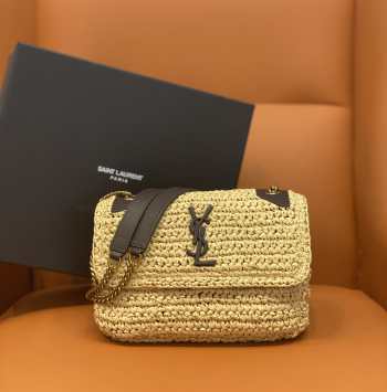 YSL Medium Niki Raffia Shoulder Bag 22x16x7cm