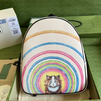 Gucci rainbow cat printed backpack 32x37x10cm