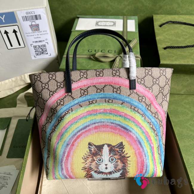 Gucci 410812 rainbow cat printed tote bag in brown 21x20x10cm - 1